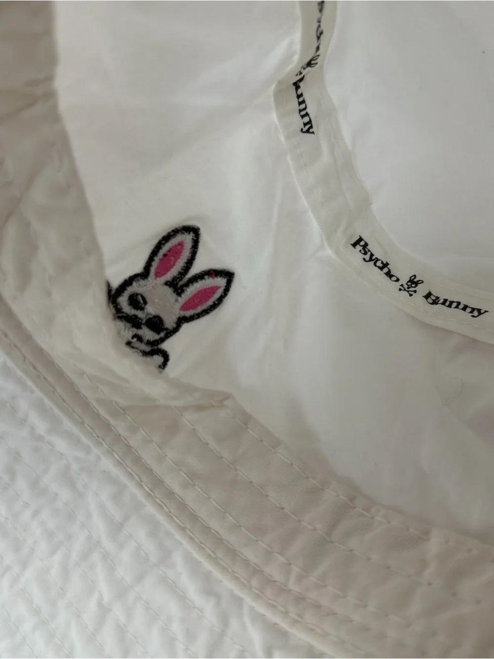 Psycho Bunny White Bucket Hat with Pink & Black Bunny Logo